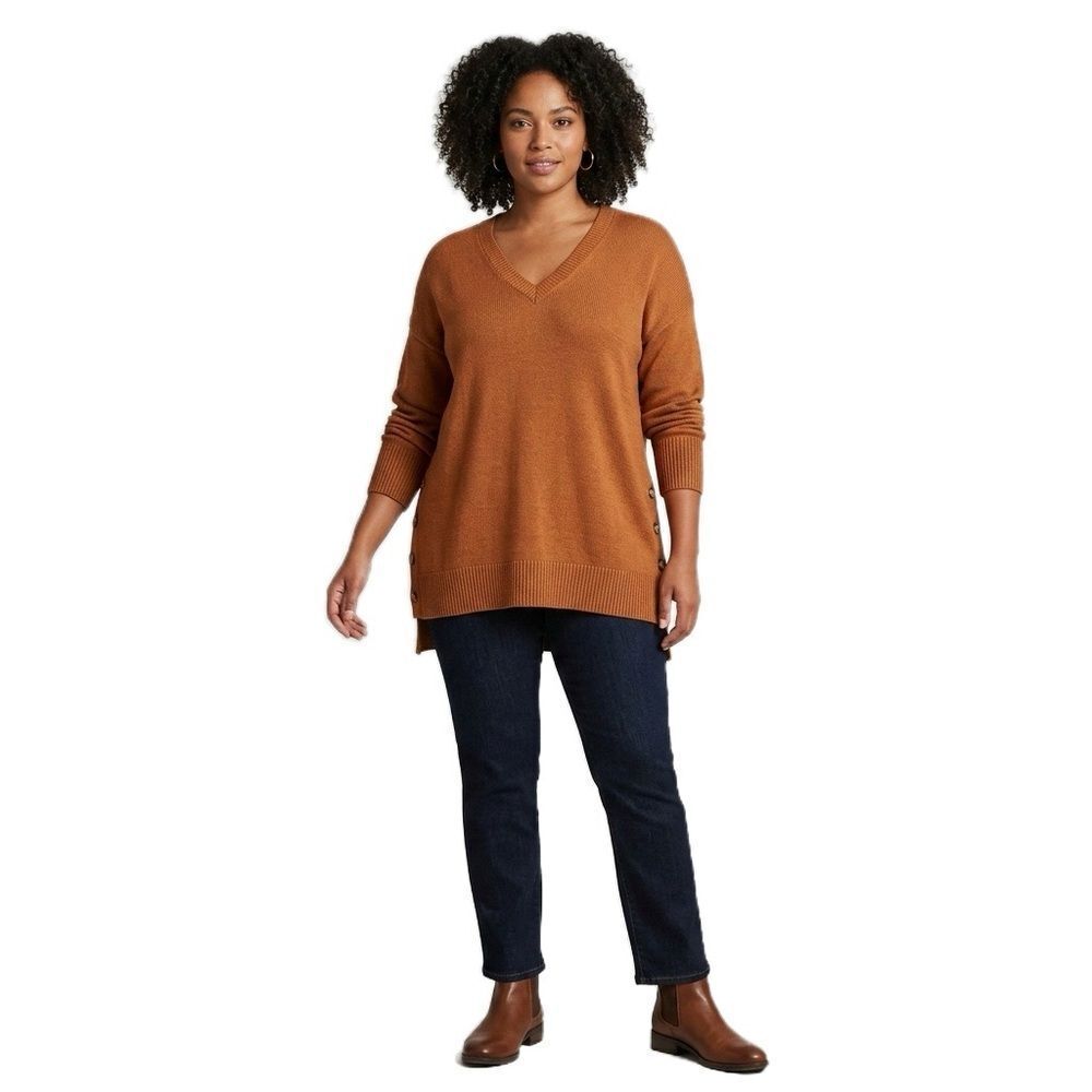 Tahari Orange Brown V-neck Oversized Tunic Sweater NWT